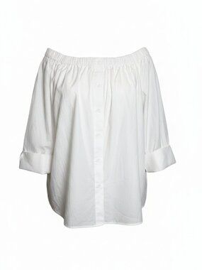 Zara White Off-the-Shoulder Button-Down Shirt Size Large